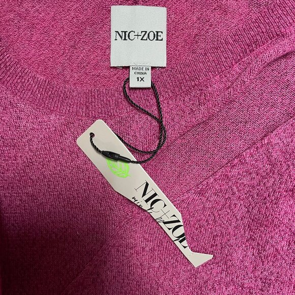 NIC+ZOE Pink Metallic Soft Sleeve Twist Cutout Sweater Stretch - Picture 11 of 13